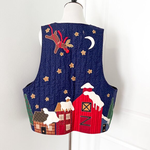 Handmade Whimsical Christmas Scene Quilted Vest - Picture 2 of 5